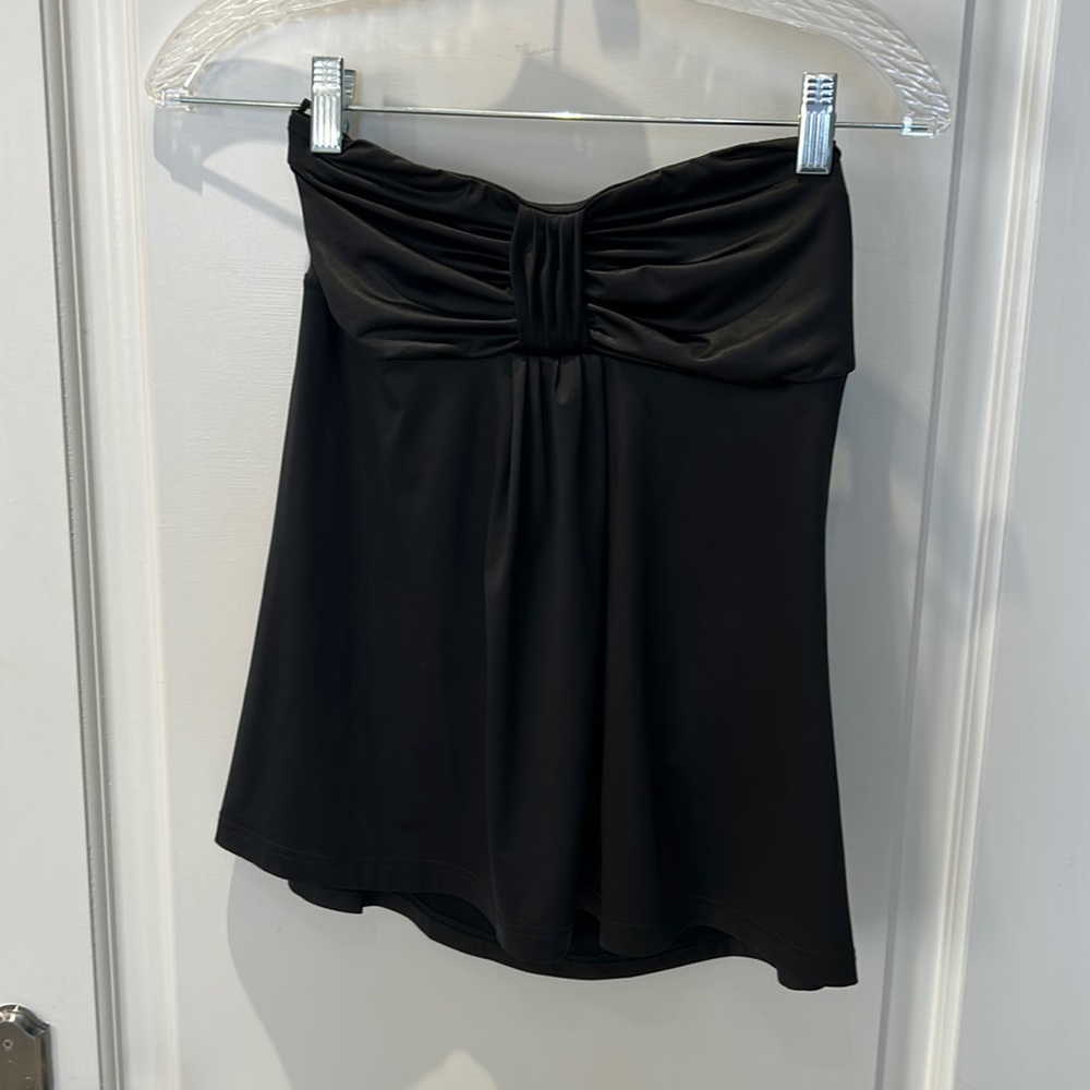 Black silky strapless top